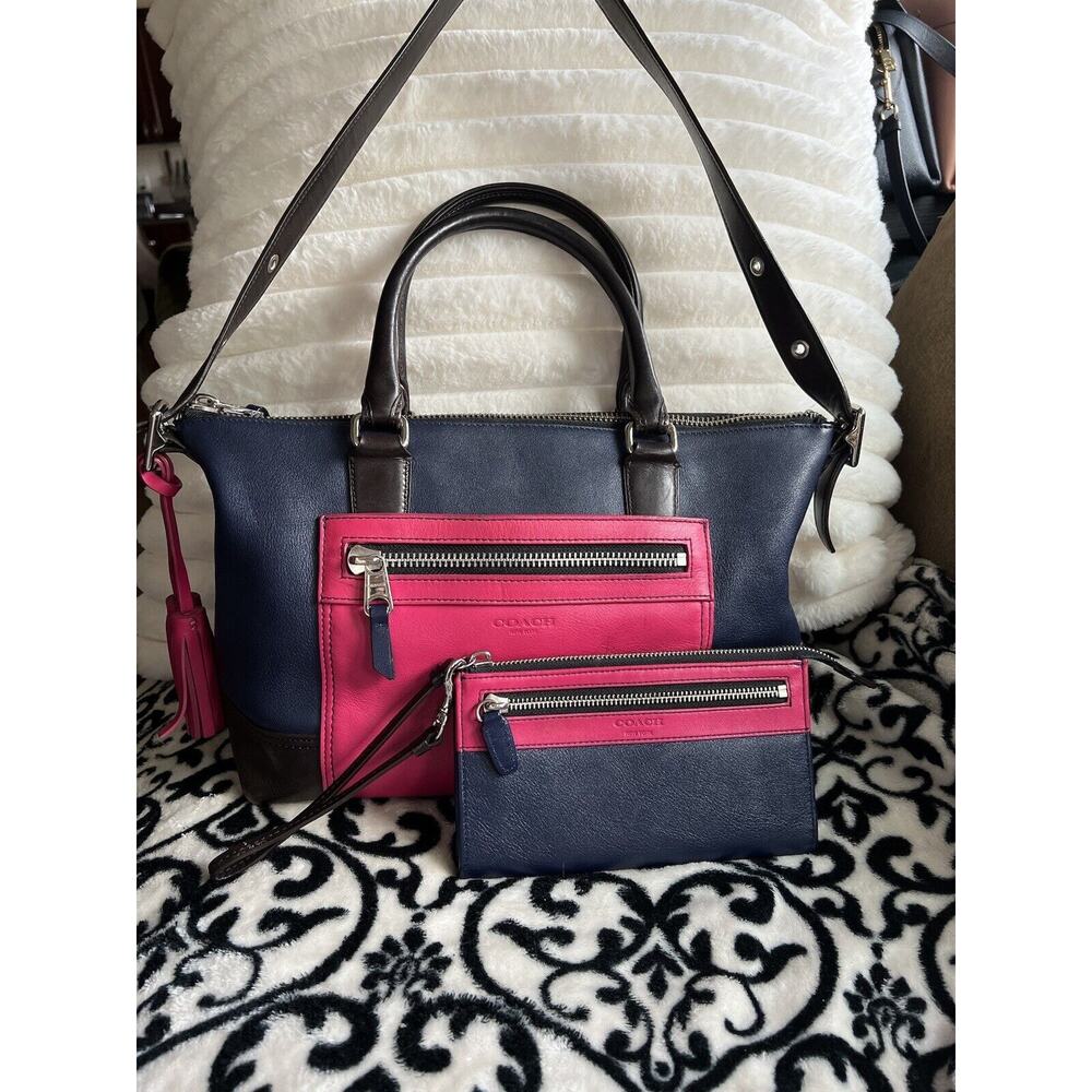 Coach Legacy Color Block Pink/Blue Leather Molly 21134 & Matching Wristlet